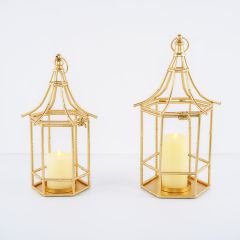 Metal Bamboo Pagoda Candle Lanterns Set of 2