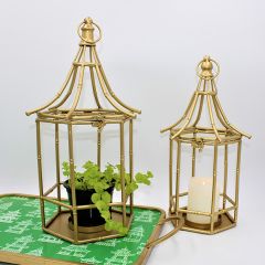Metal Bamboo Pagoda Candle Lanterns Set of 2