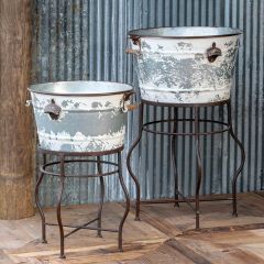 Metal Beverage Tub on Stand Set of 2