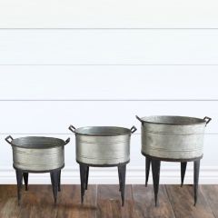 Metal Bucket Planter On Stand Set of 3