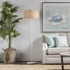 Metal C Floor Lamp With Wicker Shade