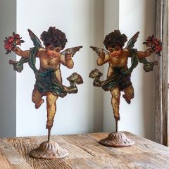 Metal Cherub On Stand Set of 2