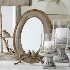 Metal Mirror With Birds and Easel Stand