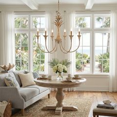 Metal Palm 6 Light Chandelier Heirloom Gold