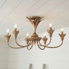 Metal Palm 6 Light Semi Flush Mount Heirloom Gold