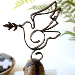 Metal Peace Dove On Rock Base
