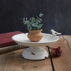 Metal Pedestal Riser With Bird Accent