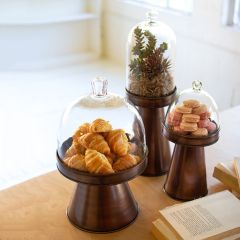 Metal Pedestal With Glass Cloche Set of 3