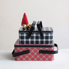 Metal Plaid Box With Handle Set of 2