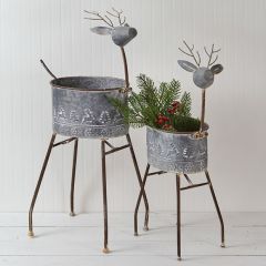 Metal Reindeer Bucket Planter Set of 2