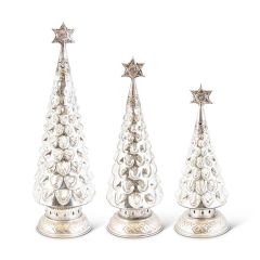 Metal Star Top Mercury Glass Tree Set of 3