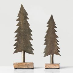 Metal Tabletop Christmas Tree on Wood Base