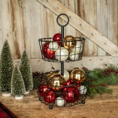 Metal Two Tiered Wire Basket Stand