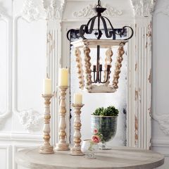 Metallic Finish Hanging Wood and Metal Light