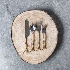 Metallic Finish Twig Handle Flatware Set of 4 With Storage Bag