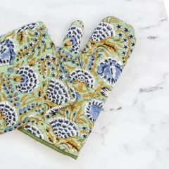 Mint Floral Block Print Oven Mitt