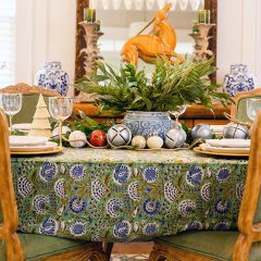 Mint Floral Block Print Tablecloth