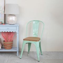 Mint Green Metal and Wood Dining Chair