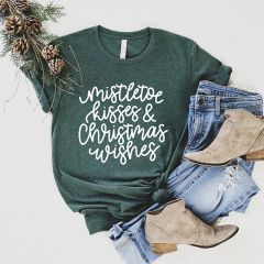 Mistletoe Kisses Green Holiday Tee