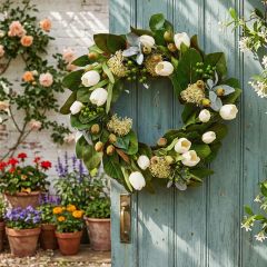 Mixed Faux Greenery and Tulips Wreath