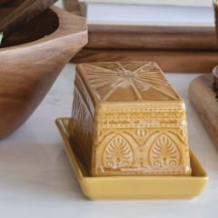 Modern Farmhouse Debossed Stoneware Butter Dish