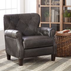 Modern Farmhouse Italian Leather Tufted Armchair