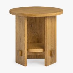 Modern Farmhouse Round Oak End Table | SHIPS FREE