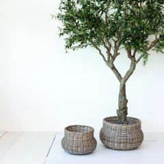 Modern Farmhouse Round Rattan Planters Set of 2