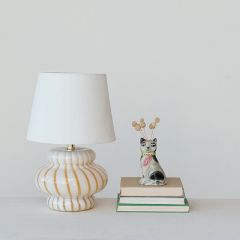 Modern Glass Table Lamp with Linen Shade