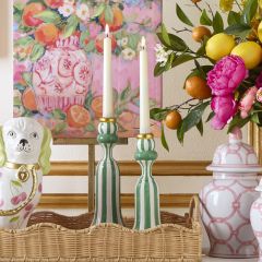 Modern Green Stripe Candle Holders Set of 2