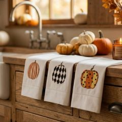 Modern Harvest Printed Pumpkin Hand Towel Set of 6