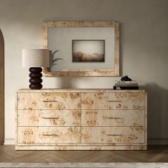 Modern Mappa Burl 6- Drawer Dresser Light Brown | SHIPS FREE