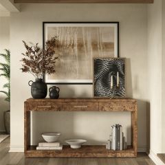 Modern Mappa Burl Console Dark Brown