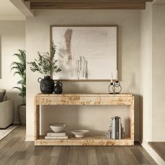 Modern Mappa Burl Console Light Brown | SHIPS FREE