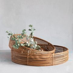 Modern Rattan Tray Set of 2