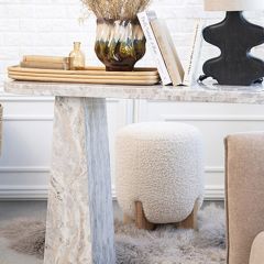 Modern Round Boucle Fabric Ottoman