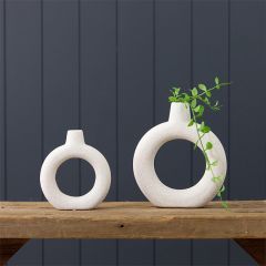 Modern Textured Ceramic Circle Vases Set of 2