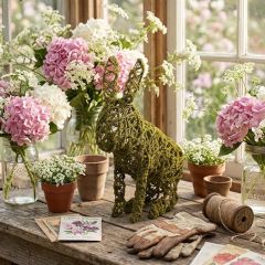 Moss Covered Wire Sitting Rabbit