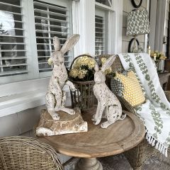 Mossy Flocked Bunny Statue Set of 2