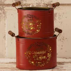 Most Wonderful Time of the Year Metal Bucket Set of 2