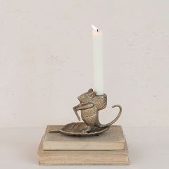 Mouse on Leaf Taper Candle Holder Set of 2