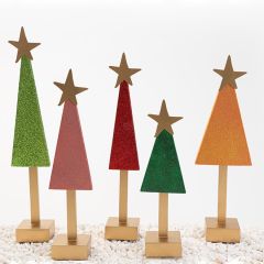 Multicolor Glitter Tree Set of 5