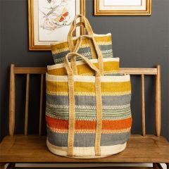 Multicolor Striped Jute Tote Bags Set of 3