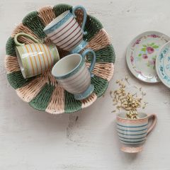 Multicolor Striped Stoneware Footed Mug Set of 4