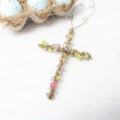 Multicolored Beaded Wire Cross Ornament