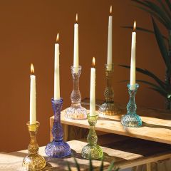 Multicolored Glass Taper Candle Holder Set of 6