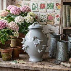 Mushroom Motif Lidded Stoneware Jar