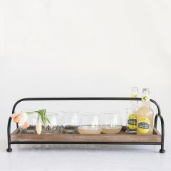 Narrow Wood Tray On Metal Stand