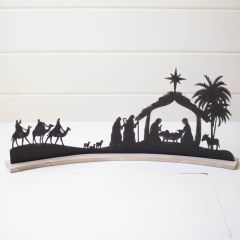 Nativity Centerpiece on Curved Wood Base