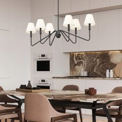 Natural Black Linear Pendant Light with Ivory Linen Shade